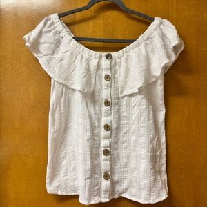 Passport White Off-Shoulder Ruffle Blouse